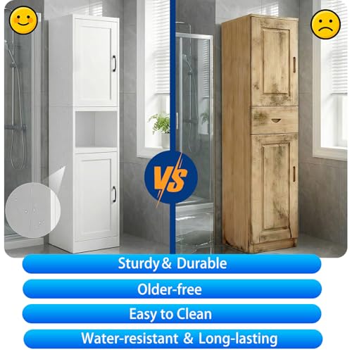 67" Metal Bathroom Storage Cabinet, White | Tall Narrow Design, 2 Doors & 6 Shelves, Slim Skinny Cabinet, Multi-Room Use - color: White