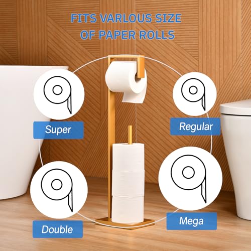 Free Standing Toilet Paper Holder with Reserve, Gold Bathroom Stainless Steel Tissue Paper Roll Dispenser Stand with Storage - color: Gold