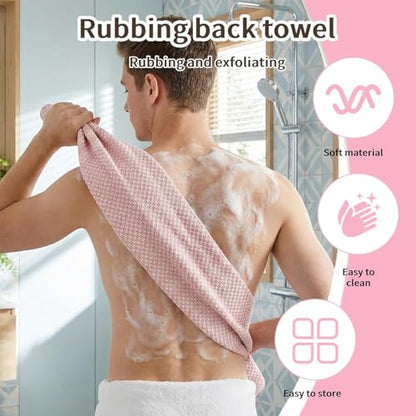 3 PCS Exfoliating Shower Towel, Body Scrubber Set, Dual-Sided Wash Cloth for Smooth Skin, Extra Long Bath Towel in Black Pink Blue Colors