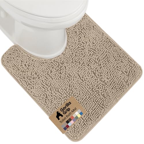 GORILLA GRIP Plush Absorbent Shaggy Chenille Bath Rug Mat for Oval Toilet Base with Rubber Backing, Machine Washable Rugs, Soft Microfiber Contour Mats for Toilets, Bathroom Decor, Gray Beige - color: Gray Beige, size: 24" X 19" Oval Contour