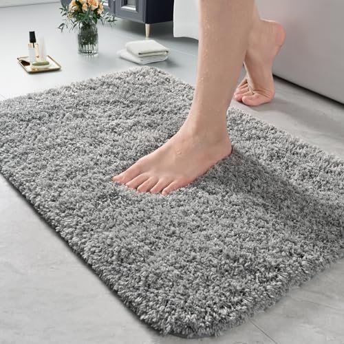LOCHAS Bathroom Rugs 24x17 Inch, Microfiber Bath Rug Non Slip, Grey | Soft Thick Absorbent Washable, Shaggy Plush Bath Mat for for Tub, Shower Floor, Quick Dry - color: Grey, size: 24x17 inch (Rectangular)