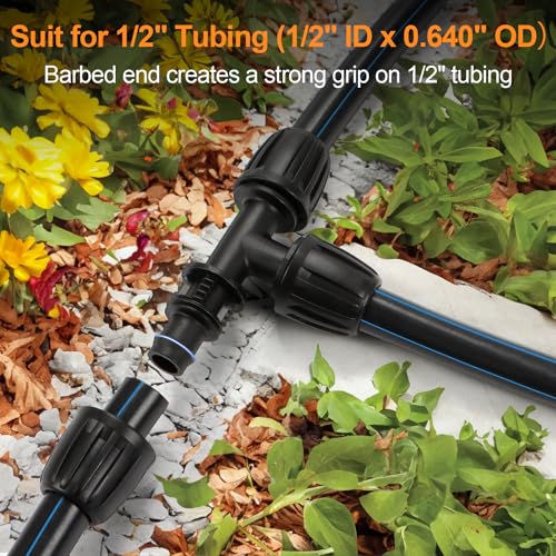 21 Pieces1/2 Inch Drip Irrigation Fittings Kit, 1/2'' Drip Line Barbed Locked Connectors for 1/2 Inch Irrigation Tubing (1/2" ID x 0.650" OD) Coupling Tee Elbow Plug Valve Faucet Adapter - size: 1/2" Fittings Kit 21 Pcs