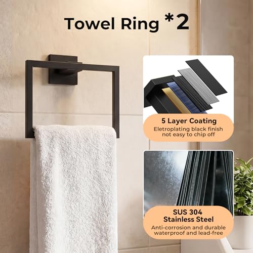 10-Piece Black Bathroom Hardware Set SUS304 Stainless Steel, 2×23.6" Towel Bars, 2 Towel Rings, 2 Toilet Paper Holders & 4 Towel Hooks Wall Mounted Bathroom Accessories Set - color: Matte Black, size: 10 pack