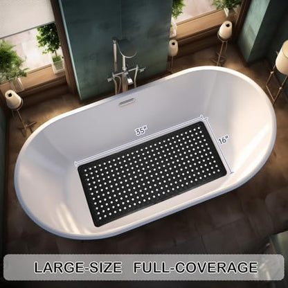 Non-Slip Bathtub and Shower Mats, Power Grip Bath Mat 35 x 16.3 Inch with Suction Cups and Drain Holes for Tub Bathroom Floor Safety, Machine Washable Soft Bathmat, Black - color: Black