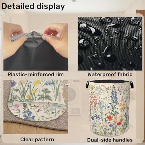 Summer Wild Herbs Large Clothes Hamper Bag - Laundry Basket with Handles, Space Saving Foldable Design for Nursery - color: Summer Wild Herbs