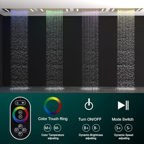 Digital Display Shower Faucet Set Brushed Gold Dual Heads LED Shower System | 14X20" LED Ceiling Shower with Light Remote & 6" Wall Mounted Shower Head & Dual Function Handheld Shower - color: Brushed Gold