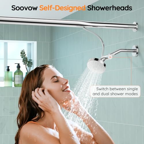 Dual Shower Head System- Double Showerheads for Couples - Chrome | Two People 2 Person Gifts for Women Men - Thicker 304 Stainless Steel, High Pressure, Adjustable, Bathroom Upgrade, SPA-Like - color: Chrome