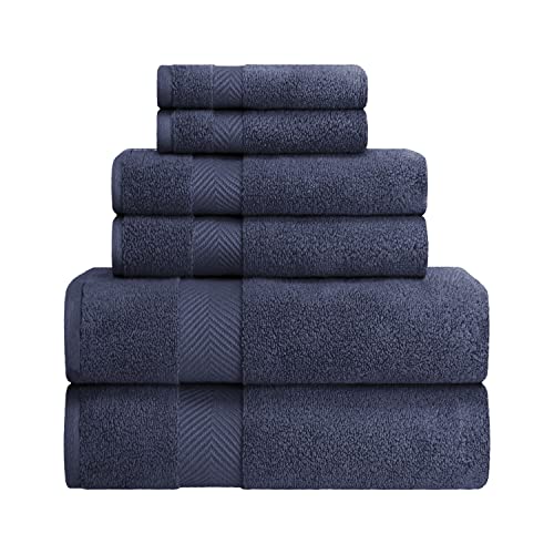 Zero-Twist Towel Collection, Luxurious Cotton Oversized 6-Piece Towel Set, Bath Towel 30" x 54", Hand Towel 16" x 30", Face Towel 13" x 13", Absorbent and Fast-Drying, Midnight Blue by Blue Nile Mills - color: Midnight Blue, size: 6 Piece Towel Set