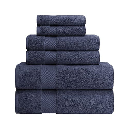 Zero-Twist Towel Collection, Luxurious Cotton Oversized 6-Piece Towel Set, Bath Towel 30" x 54", Hand Towel 16" x 30", Face Towel 13" x 13", Absorbent and Fast-Drying, Midnight Blue by Blue Nile Mills - color: Midnight Blue, size: 6 Piece Towel Set