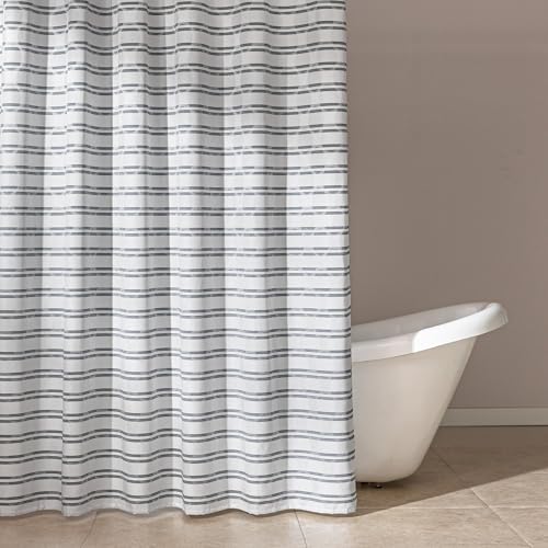 Amazon Basics Geometric Jacquard Fabric Shower Curtain for Bathroom, Lightweight, Waterproof and Washable, 72" W x 78" L, Grey Striped - size: 72"W x 78"L (Pack of 1)