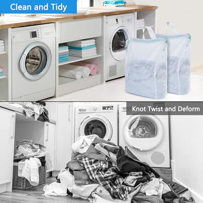 OTraki 12x16 Inch Mesh Laundry Bag 2 Pack Small Lingerie Bags with Handle and Zipper Fine Mesh Bags Delicate Washable Laundry for Home Colleage Travel Don't Drying, Melting 140-176℉, White | Fine Mesh Bags with Zipper Delicate Washable Laundry for Home Co