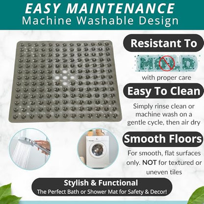 ENKOSI Square Shower Matt Non Slip - 21 x 21 - Shower Floor Mat - Anti Slip Mats for Shower Stall - Shower Bath Mat - Shower Grip Mat (21x21 Clear Grey) - color: Clear Grey