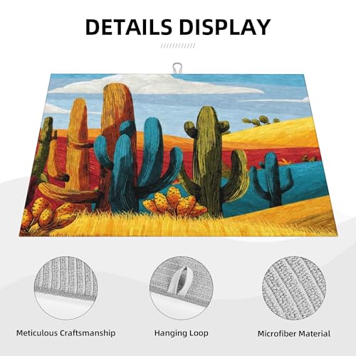 Cactus Dish Drying Mats for Kitchen Counter Absorbent Reversible Drying Mats Microfiber Kitchen Countertop Protector Dishes Drying Pad Extra Large “18 x 24" Dish Mat - color: Yellow-Cactus