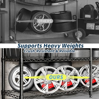 Garvee Metal Storage Shelves 4-Tier, Wire Shelving Rack 59"Wx13.8"Dx59.5"H, | Heavy Duty Load 1060LBS, Adjustable/L-shaped, Wire Rack, for Garage Kitchen Pantry Room Storage, Tool-Free Assembly, Black - size: 59" W x 13.8" D x 59.5" H(4 Tiers)