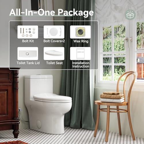 HOROW HR-ST076WD Dual Flush Elongated Toilet with Soft Close Seat, High-Efficiency Supply, Standard Bathroom Toilet 12" Rough-In, White Finish - color: Standard White with Dual Flush, size: 12" rough in
