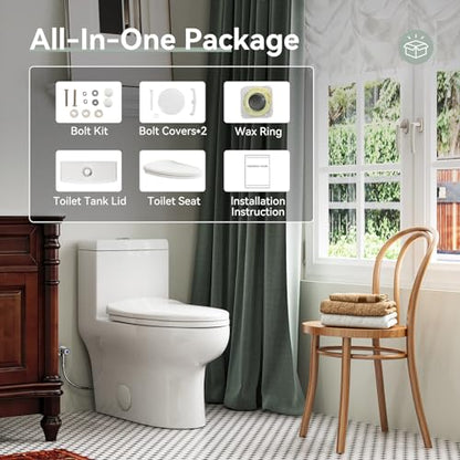 HOROW HR-ST076WD Dual Flush Elongated Toilet with Soft Close Seat, High-Efficiency Supply, Standard Bathroom Toilet 12" Rough-In, White Finish - color: Standard White with Dual Flush, size: 12" rough in