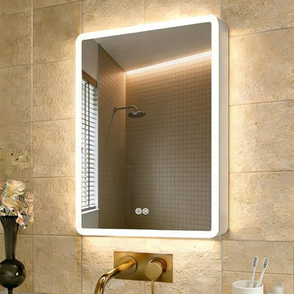 basenji 19"x27" Medicine Cabinet with Mirror, Anti-Fog, Aluminum Alloy Body | Tri- Color Dimmable Lights, Adjustable Shelves, Storage Behind Door, Tissue Holder