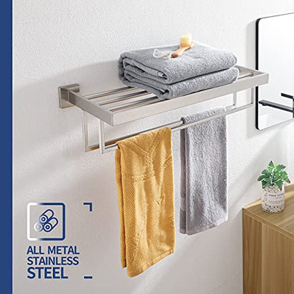 KOKOSIRI Towel Rack 24'' Bathroom Towel Shelves with Double Towel Bars SUS304 Stainless Steel Wall Mounted, Brushed Nickel, B6003BR - color: Brushed Steel, size: 24-Inch