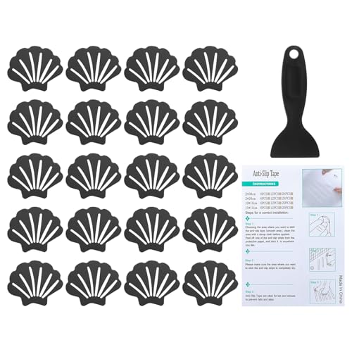 PATIKIL Bathtub Non Slip Stickers 3.54x2.76 Inch, 20 Pack Shell Safety Shower Floor Anti Slip Stickers with Adhesive Decals Scraper for Bath Tub Shower Floor Stair, Black - color: Black