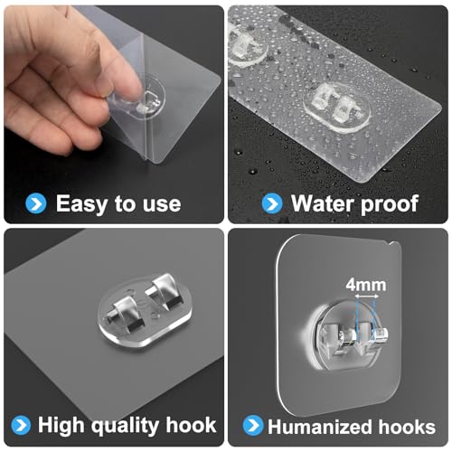 Shower Caddy Adhesive Replacement, Transparent Strong Adhesive Hooks, No Drilling, Waterproof, for Shower Caddy, Bathroom Storage Shelves and Kitchen Racks (Triple*6pcs + Single*4pcs) | No Drilling, Waterproof, for Shower Caddy, Bathroom Strong Storage Sh