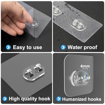 Shower Caddy Adhesive Replacement, Transparent Strong Adhesive Hooks, No Drilling, Waterproof, for Shower Caddy, Bathroom Storage Shelves and Kitchen Racks (Triple*6pcs + Single*4pcs) | No Drilling, Waterproof, for Shower Caddy, Bathroom Strong Storage Sh