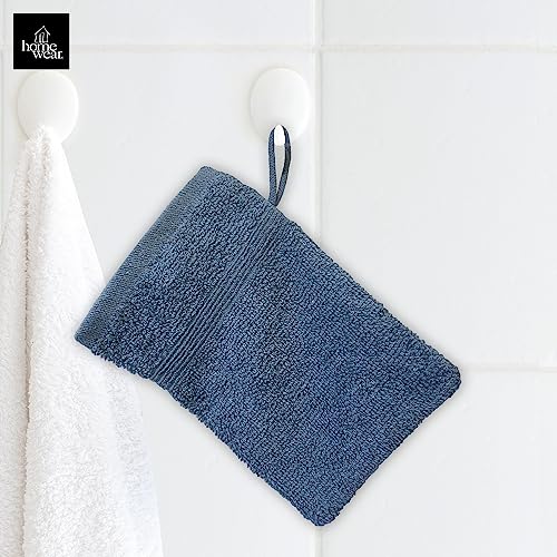 High Rise Stripe 6 Pack 6 x 8.5 Wash Mitt Set, Low Twist, Highly Absorbent, Gentle Hand and Face Cloth, European Style with Loop, Indigo - color: Indigo