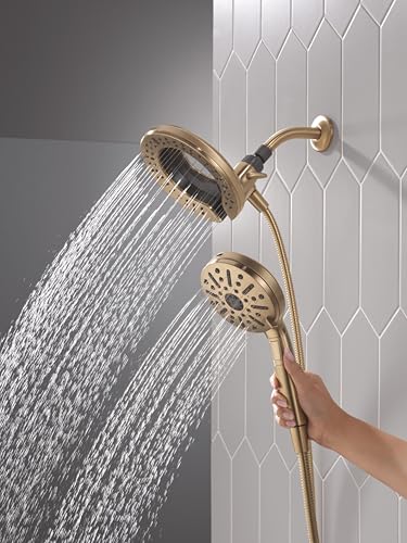 Delta 6-Setting In2ition 2-in-1 Dual Shower Head with Handheld High Pressure ProClean Spray, Brushed Gold Detachable Shower Head with Hose, 1.75 GPM Flow Rate, Champagne Bronze 75655CZ - color: Champagne Bronze