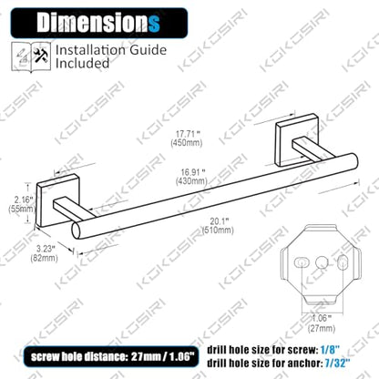 KOKOSIRI Towel Rail Bathroom Towel Bars Matte Black 20 Inch Towel Holder for Bath Cabinet Kitchen Wall Mount Stainless Steel B4005BK-L20 - color: Matte Black, size: 20-Inch