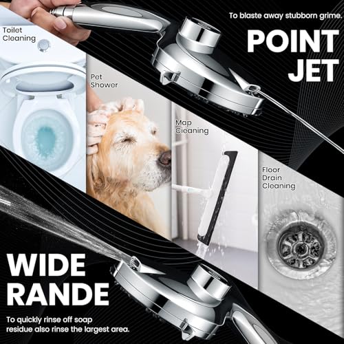 8 Inch High Pressure Rain Detachable Filtered Shower Head with Handheld Combo - 10 Spray Modes, Magnetic Docking, Power Jets, 11" Extension Arm & 60" Hose for Strong Water Flow