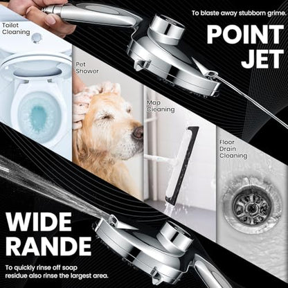 8 Inch High Pressure Rain Detachable Filtered Shower Head with Handheld Combo - 10 Spray Modes, Magnetic Docking, Power Jets, 11" Extension Arm & 60" Hose for Strong Water Flow