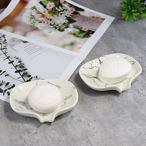 Gold Marble Texture Soap Dish Ceramic Soap Holder Self Draining Soap Dish Waterfall Slot Sponge Holder Bathroom Accessories for Bathroom, Kitchen,Bar Counter. - color: Marble Gold