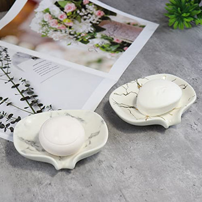 Gold Marble Texture Soap Dish Ceramic Soap Holder Self Draining Soap Dish Waterfall Slot Sponge Holder Bathroom Accessories for Bathroom, Kitchen,Bar Counter. - color: Marble Gold