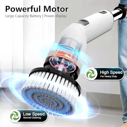 Electric Spin Scrubber, Full-Body IPX7 Waterproof Bathroom Scrubber,4 Replacement Head for Adjustable Extension Handle Electric Cleaning Brush for Bathroom, Tub, Tile