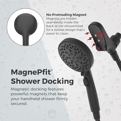 Pfister HydroFuse Handheld Shower Head, Hose Included, Magnetic Docking, 6-Function, 2.5 GPM, Spot Defense Matte Black Finish, 016HFM01SDB - color: Spot Defense Matte Black, size: 2.5 GPM