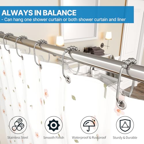 MENGJINGO 12PCS Wide Shower Curtain Hooks Rings, Rust Proof Stainless Steel | Heavy Duty Shower Hooks Rings for Bathroom Shower Rods Curtains Liners, Easy Glide Rollers, Set of 12, Matte Nickel - color: Matte Nickel
