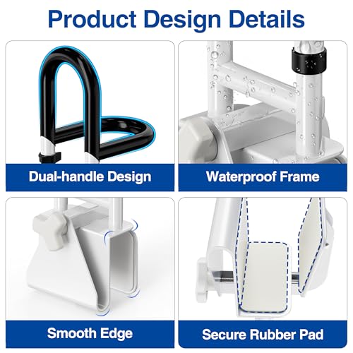 Adjustable Bathtub Safety Rail with Double Grip | 14"–18" Shower Grab Bar for Seniors, Elderly & Disabled, Non-Slip Tub Side Bar Clamp for Bathroom Support