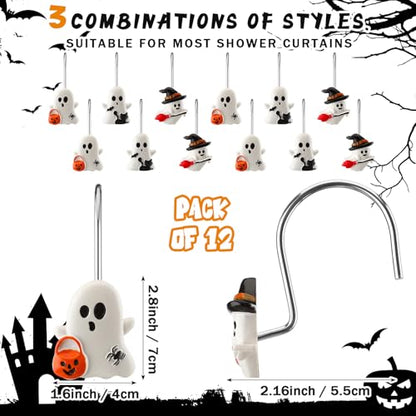 Colingmill 12 Pcs Halloween Ghost Shower Curtain Hooks Xmas Shower Curtain Hooks Halloween Bathroom Decor Rings for Bathroom Bedroom - style: Ghost