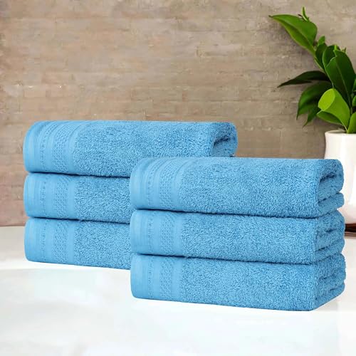 BLUENILEMILLS Honeycomb 500GSM, Textured Waffle Border, Highly Absorbent and Soft, Cotton Light to Medium Weight Hand Towel Set of 6, Azure - color: Azure, size: Hand Towel-6 PC