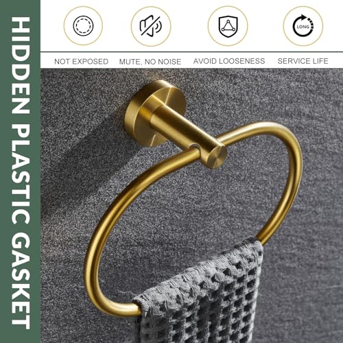 Brushed Gold Bathroom Hardware Set, 2 Pieces, 304 Stainless Steel | Rustproof for Bathroom Restroom Sink, 180° swivel towel ring, Toilet Paper Holder Fits Most Roll Size, Drilling Wall Mounted - color: Brushed Gold Oval Shape