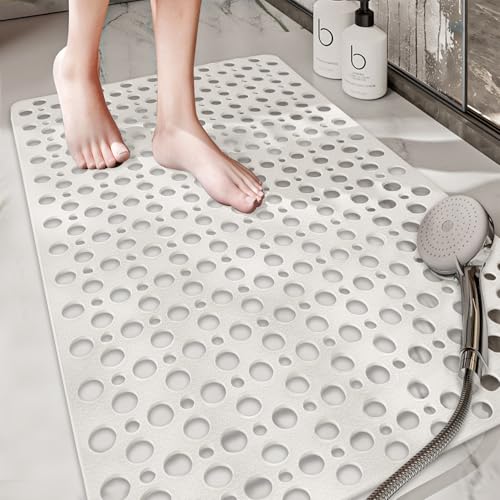 Tiamo Large Shower Mat Non Slip TPE Bathtub Mat Suction Cups for Elderly | 36x24inch rectangle,inside shower,big drain holes,quick dry,smooth tile floors,seniors,White - color: White, size: 35.4" x 23.6" (Rectangular)