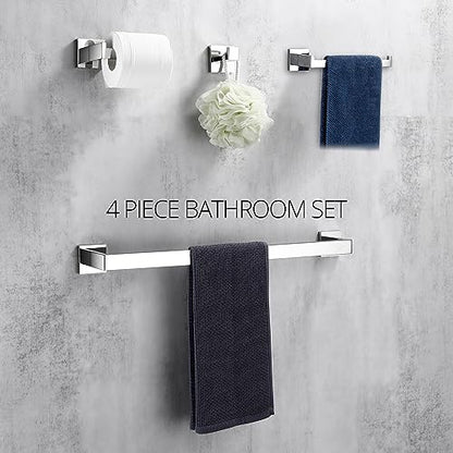 BAGNOLUX Bathroom Hardware Set 4 Pieces, Bath Towel Holder Set SUS304 Stainless Steel, Towel Bar Rack Set for Wall Mounted, Square Bathroom Accessories Set Fixture Heavy Duty Polished Chrome - color: Polished Chrome