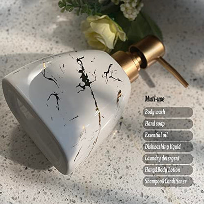Ceramic Soap Dispenser for Bathroom White Soap Dispenser for Kitchen Dish Soap Dispenser with Marble Pattern Liquid Hand Soap Dispenser Pump Bottle (Pyramid White Marble Bottle) - color: Pyramid White Marble Bottle