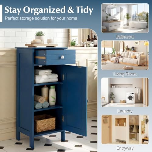 Blue Free-Standing bathroom Cabinet with Drawer &2 Adjustable Shelves | Storage, Bathroom - color: Blue