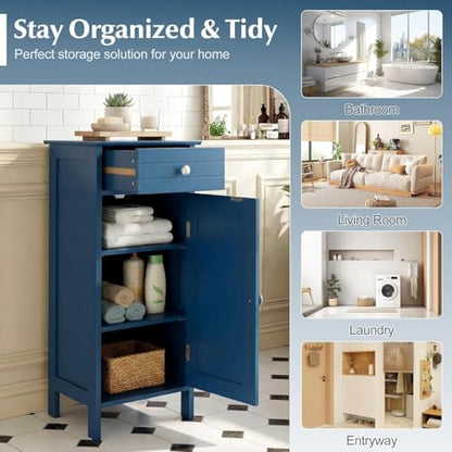 Blue Free-Standing bathroom Cabinet with Drawer &2 Adjustable Shelves | Storage, Bathroom - color: Blue