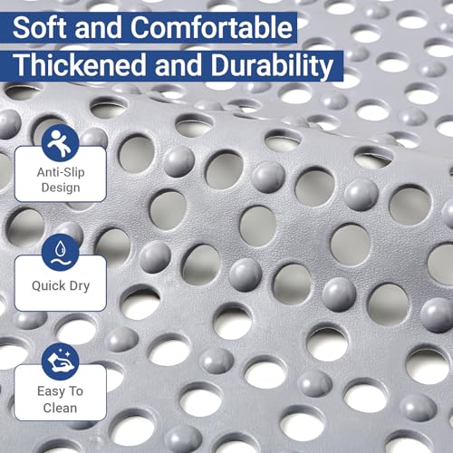 Non Slip Bathtub Mat and Shower Mat 31x17 inch,Bath Mat with Quick Dry Drain Holes and Suction Cups, Soft Comfortable Safe Bathroom Mat for Bath Tub, Floor, Tile (Grey) - color: Grey