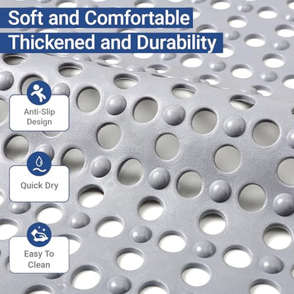 Non Slip Bathtub Mat and Shower Mat 31x17 inch,Bath Mat with Quick Dry Drain Holes and Suction Cups, Soft Comfortable Safe Bathroom Mat for Bath Tub, Floor, Tile (Grey) - color: Grey