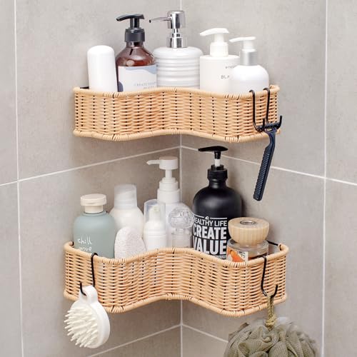 GRANNY SAYS Corner Shower Caddy, 2 Pack Rustproof Corner Shelves, Wicker Shower Organizers and Storage, Inside Shower Shelf for Home Decor - color: Natural, size: Corner