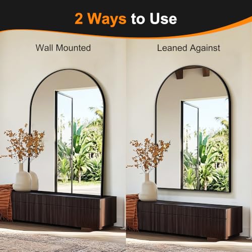 Arched Bathroom Mirror, 55"x35", Black - color: Black, size: 55"L x 35"W