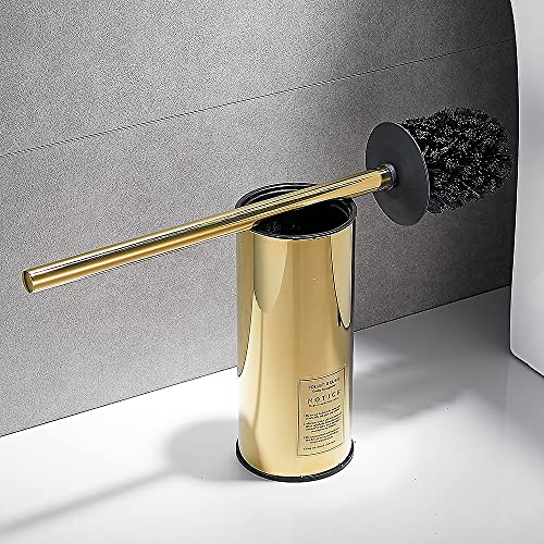 Freestanding Toilet Brush Holder for bathrooms 304 Stainless Steel Toilet Brush Stand Round Storage and Organization Rust Resistant 18-inch high Polished Gold Finished - color: 18-inch Round High Polished Gold