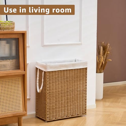 Slim Wicker Laundry Hamper, 75L Handwoven Rattan Basket with Handles, Narrow Laundry Basket with Removable Liner Bag & 2 Mesh Bags - color: Brown, size: 75L